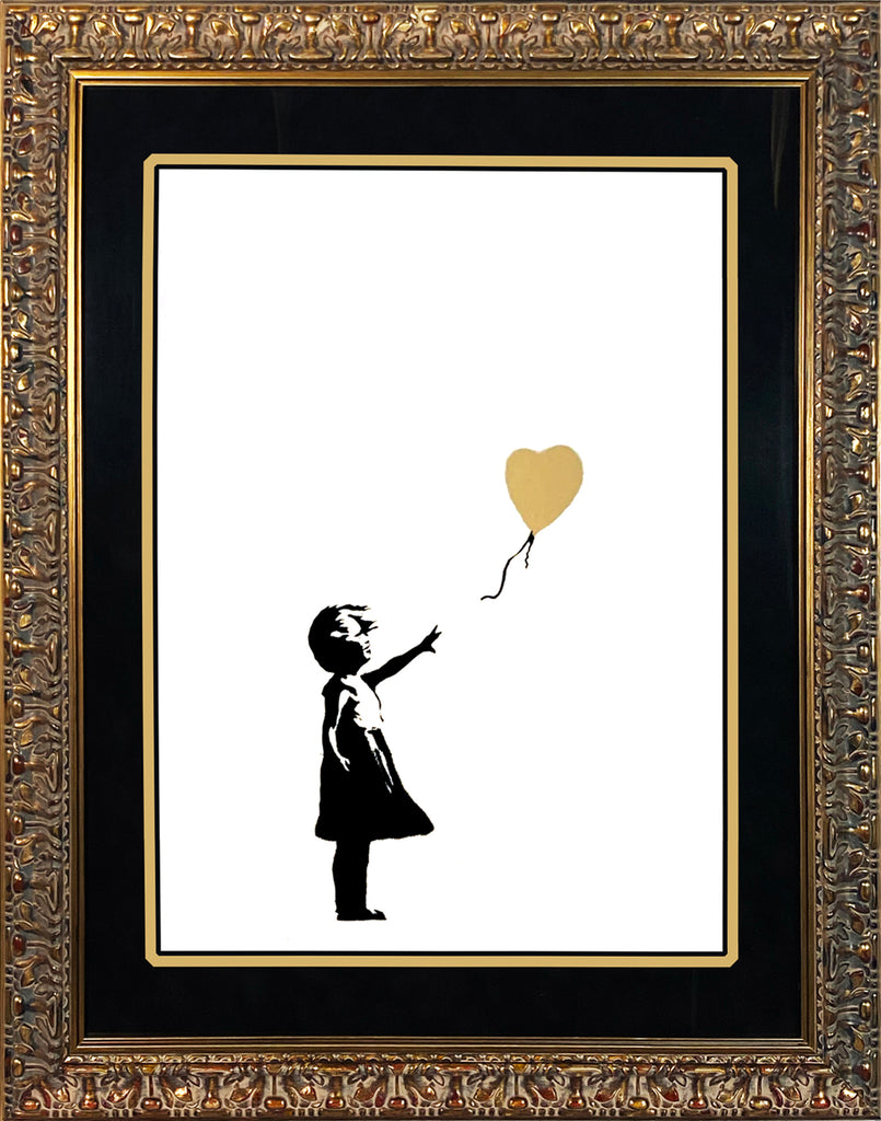 BANKSY 'Girl with Balloon' (2021) Custom Framed Replica Screen Print (gold) - Signari Gallery