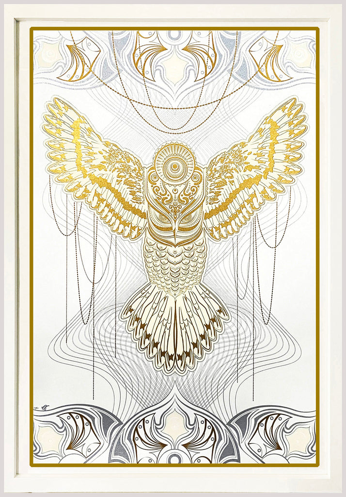 CHRIS SAUNDERS 'White Owlage' (2014) Rare Custom Framed Screen Print - Signari Gallery