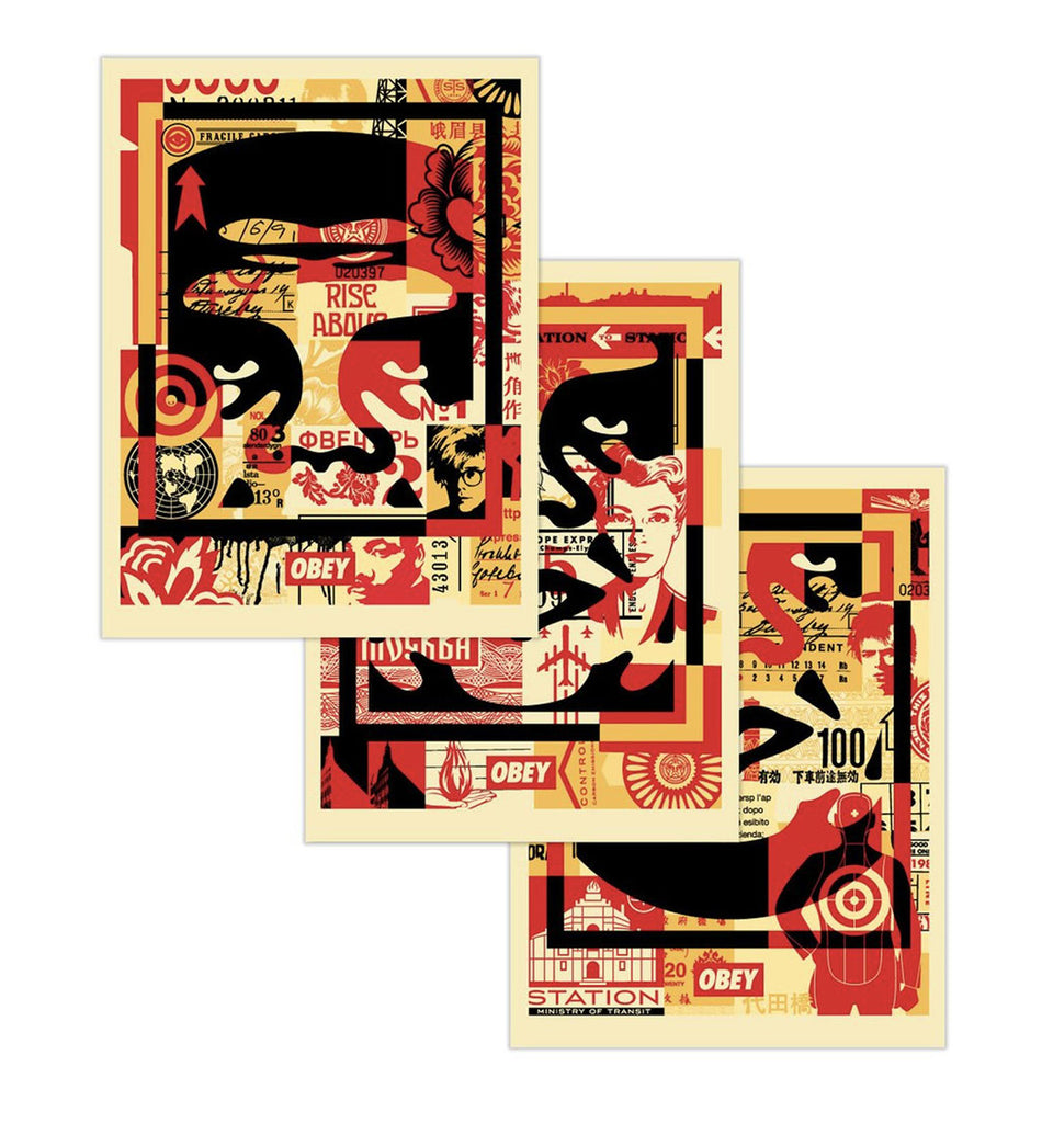 SHEPARD FAIREY 'Obey 3-Face Collage' Lithograph SET - Signari Gallery