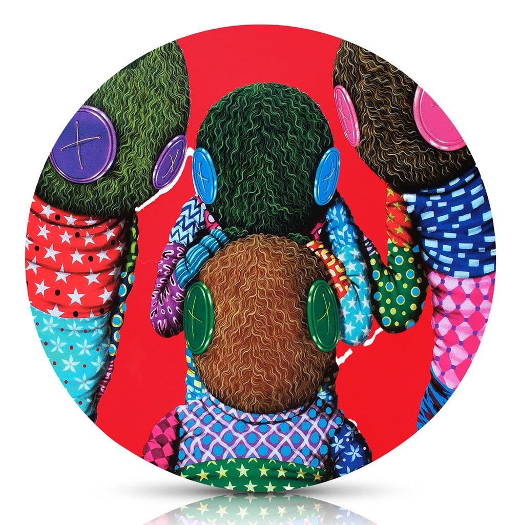 KENCUT 'Family Portrait' (2023) Hand-Embellished Tondo Screen Print (red) - Signari Gallery