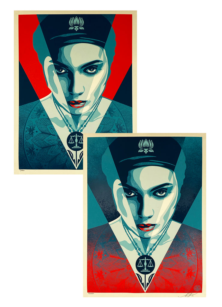 SHEPARD FAIREY 'Justice Woman' 2-Screen Print Set