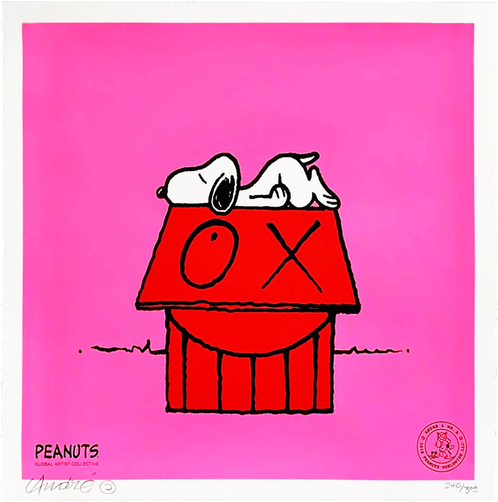 MR. ANDRE 'Snoopy Naps on Red House' (2018) Rare Peanuts Screen Print - Signari Gallery 
