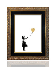 Load image into Gallery viewer, BANKSY &#39;Girl with Balloon&#39; (2021) Custom Framed Replica Screen Print (gold)