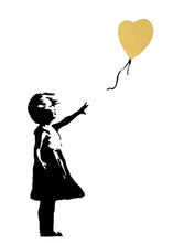 Load image into Gallery viewer, BANKSY &#39;Girl with Balloon&#39; (2021) Custom Framed Replica Screen Print (gold)