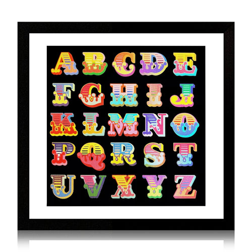 BEN EINE 'Circus Alphabet' (2017) Framed Hand-Signed Lenticular Card (black) - Signari Gallery 