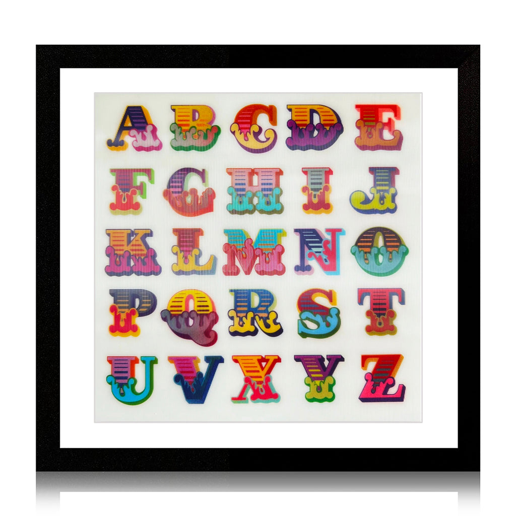 BEN EINE 'Circus Alphabet' (2017) Framed Hand-Signed Lenticular Card (white) - Signari Gallery 