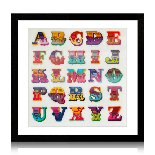 BEN EINE 'Circus Alphabet' (2017) Framed Hand-Signed Lenticular Card (white) - Signari Gallery 