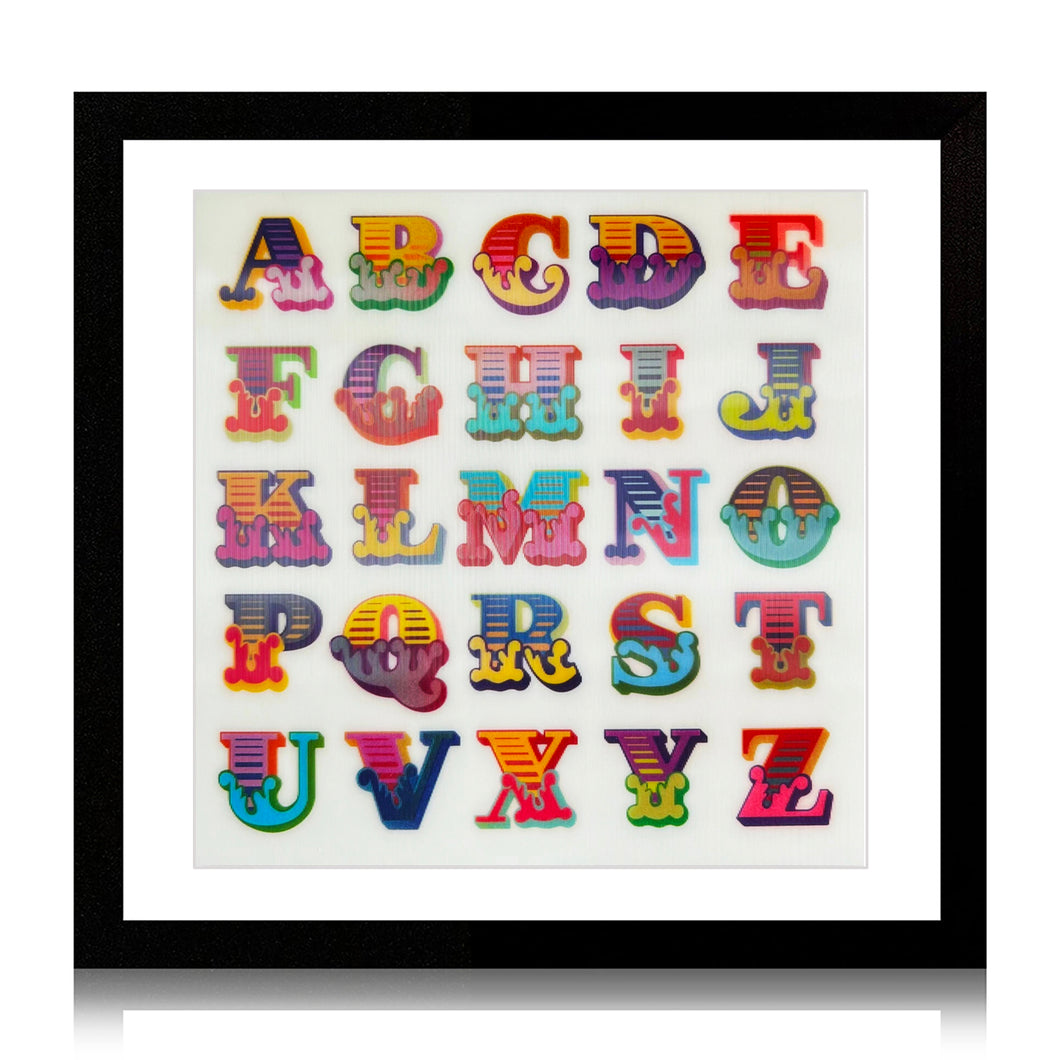 BEN EINE 'Circus Alphabet' (2017) Framed Hand-Signed Lenticular Card (white) - Signari Gallery 