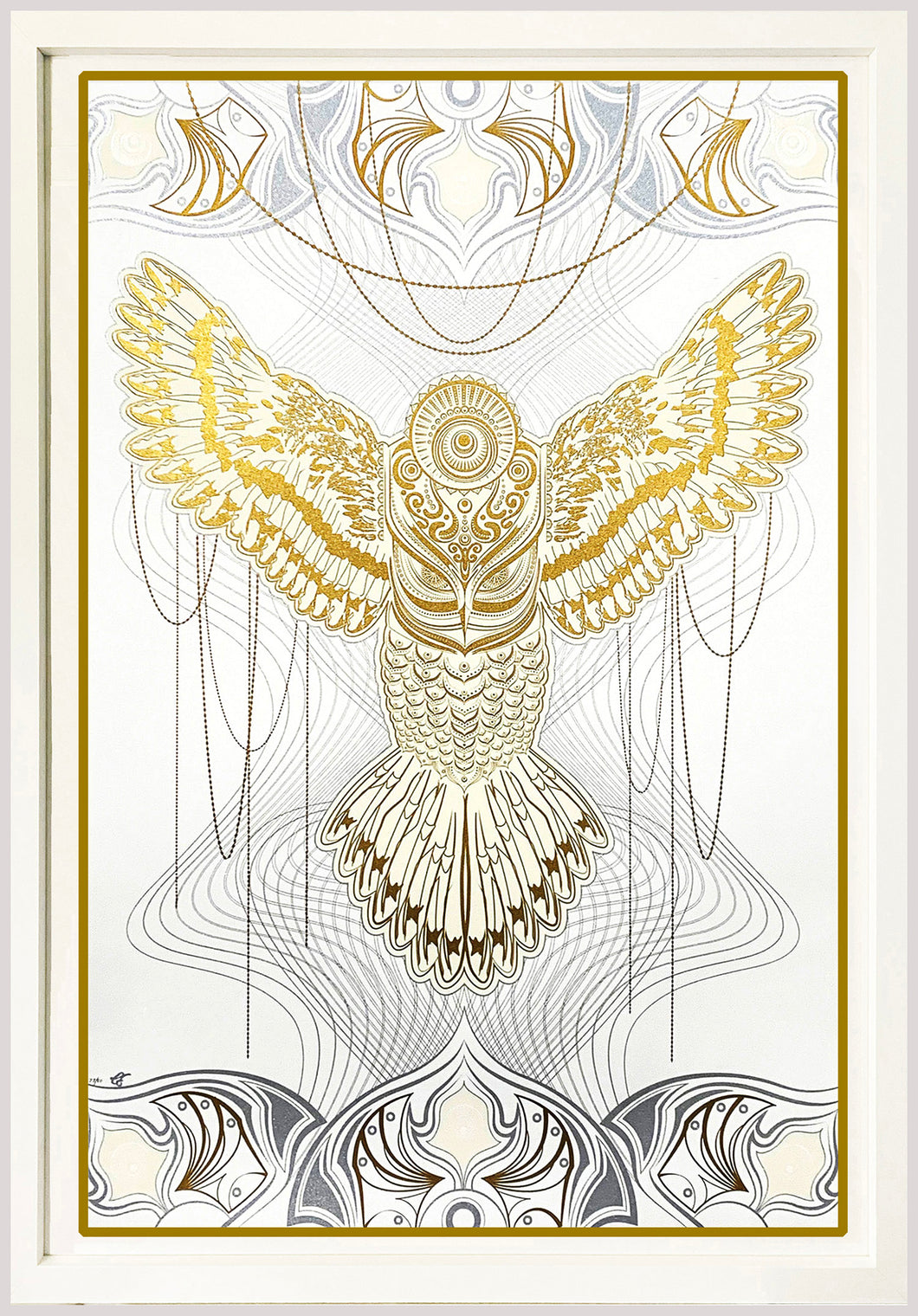 CHRIS SAUNDERS 'White Owlage' (2014) Rare Custom Framed Screen Print