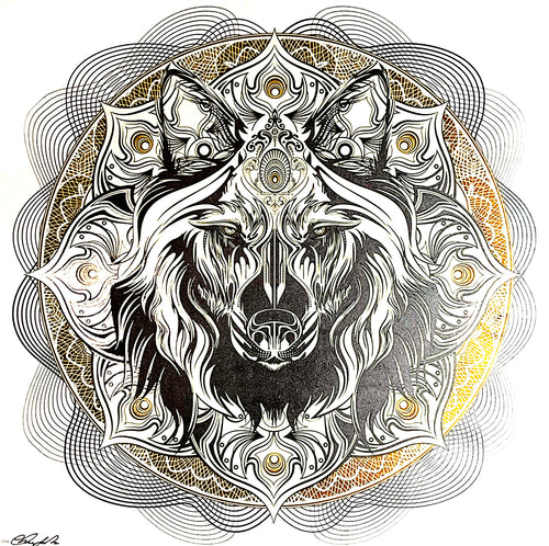 CHRIS SAUNDERS 'White Wolf Mandala' (2014) RARE Screen Print - Signari Gallery 