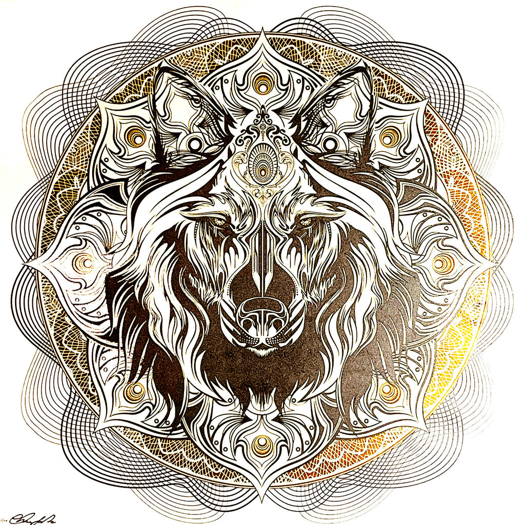 CHRIS SAUNDERS 'White Wolf Mandala' (2014) RARE Screen Print