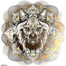 Load image into Gallery viewer, CHRIS SAUNDERS &#39;White Wolf Mandala&#39; (2014) RARE Screen Print