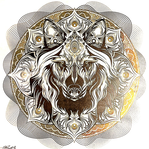 CHRIS SAUNDERS 'White Wolf Mandala' (2014) RARE Screen Print