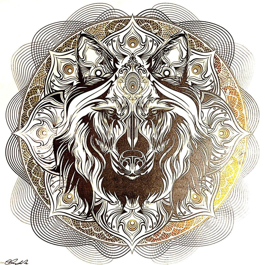 CHRIS SAUNDERS 'White Wolf Mandala' (2014) RARE Screen Print