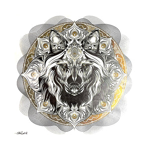 CHRIS SAUNDERS 'White Wolf Mandala' (2014) RARE Screen Print - Signari Gallery 