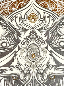 CHRIS SAUNDERS 'White Wolf Mandala' (2014) RARE Screen Print - Signari Gallery 