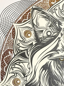 CHRIS SAUNDERS 'White Wolf Mandala' (2014) RARE Screen Print - Signari Gallery 