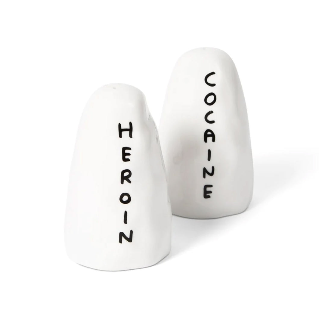 DAVID SHRIGLEY 'Heroin + Cocaine Shakers' (2017) Ceramic Salt/Pepper Set - Signari Gallery 