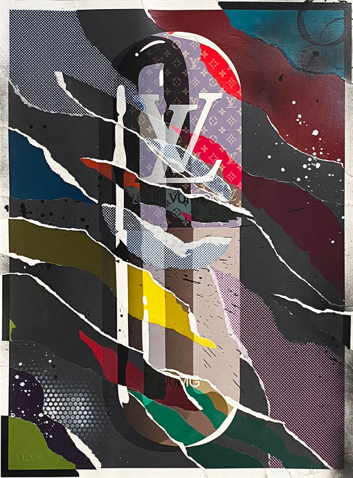 DENIAL 'Torn Up-Louis Vuitton' (2021) Original Hand-Painted Collage on Paper - Signari Gallery 