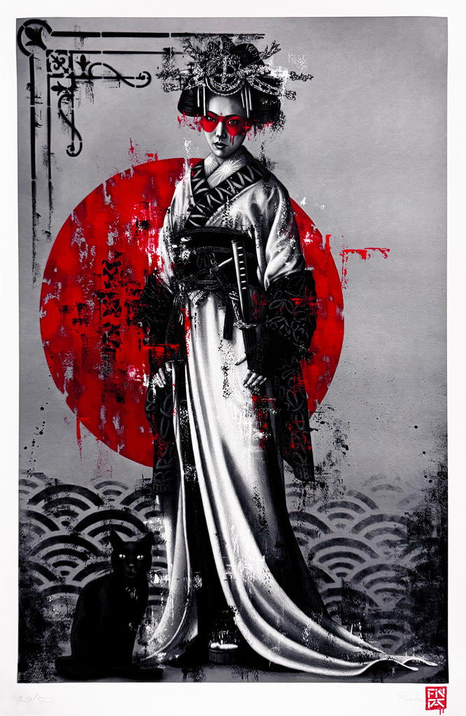 FIN DAC 'Kurai Neko' (2026) Hand-Finished Giclee Print (red) - Signari Gallery 