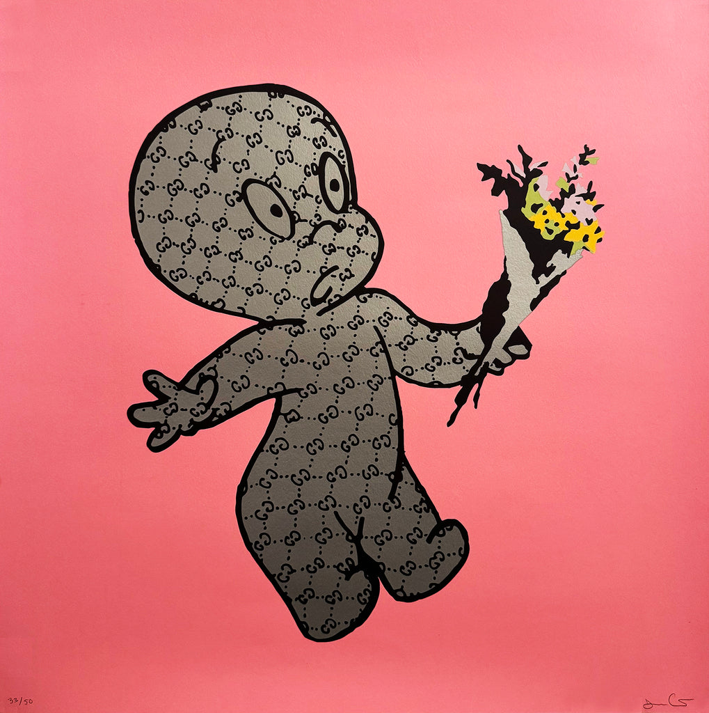 GUCCIGHOST 'Banksy is a Ghost' (2022) Rare Screen Print (pink) - Signari Gallery 