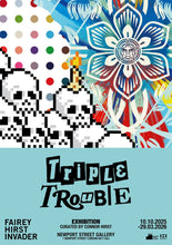 Load image into Gallery viewer, OBEY x INVADER x HIRST 'Triple Trouble' (2025) Offset Lithograph Exhibit Poster (blue)