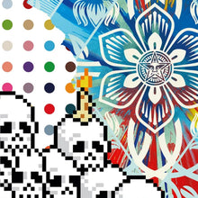Load image into Gallery viewer, OBEY x INVADER x HIRST 'Triple Trouble' (2025) Offset Lithograph Exhibit Poster (blue)