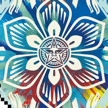 Load image into Gallery viewer, OBEY x INVADER x HIRST 'Triple Trouble' (2025) Offset Lithograph Exhibit Poster (blue)