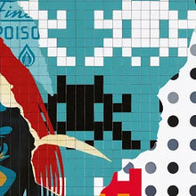 Load image into Gallery viewer, OBEY x INVADER x HIRST 'Triple Trouble' (2025) Offset Lithograph Exhibit Poster (grey)