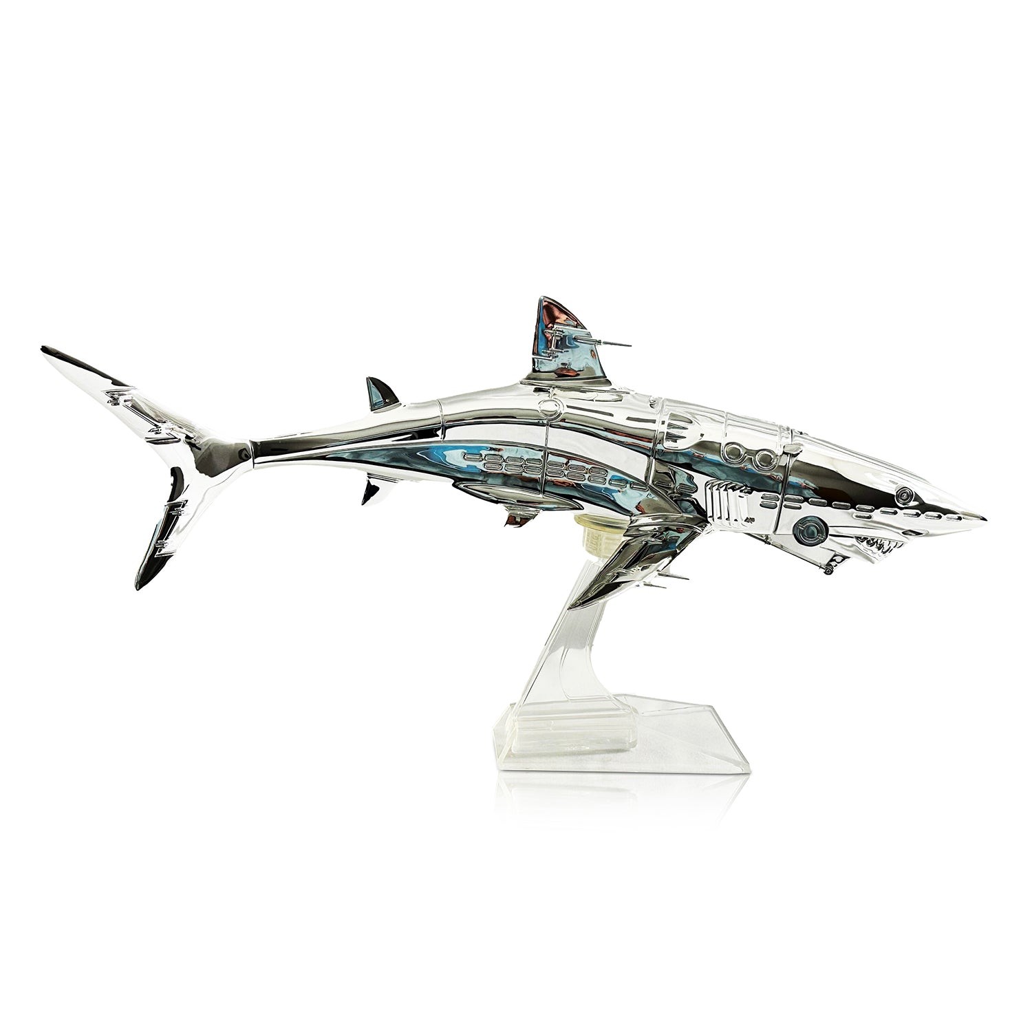 HAJIME SORAYAMA 'Shark' (2020) Chrome Plated Resin Sculpture + Stand