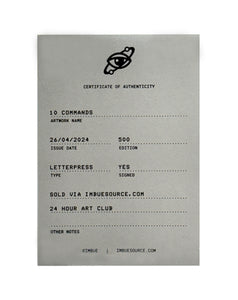 IMBUE '10 Commands' Green Foil Letterpress Print Set - Signari Gallery 