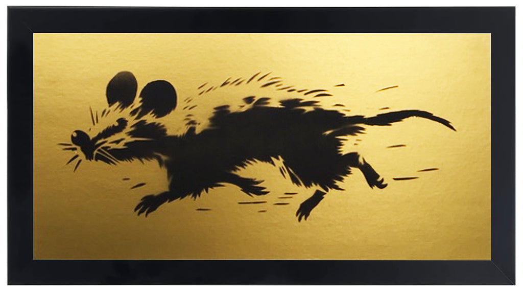 JEFF GILLETTE 'Rat Running' (2025) Hand-Drawn, Framed Original on Cardboard (gold))