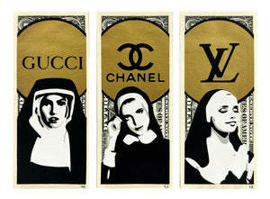 KASH ART 'Praying for Fashion Nuns' (2021) Framed HPM Set on Currency - Signari Gallery 