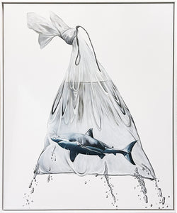 LOUISE McNAUGHT 'Shark in a Bag' (2022) Framed Original on Canvas - Signari Gallery 