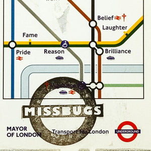 MISS BUGS 'Lost Her on the Tube' (2010) Rare Framed London Pocket Map