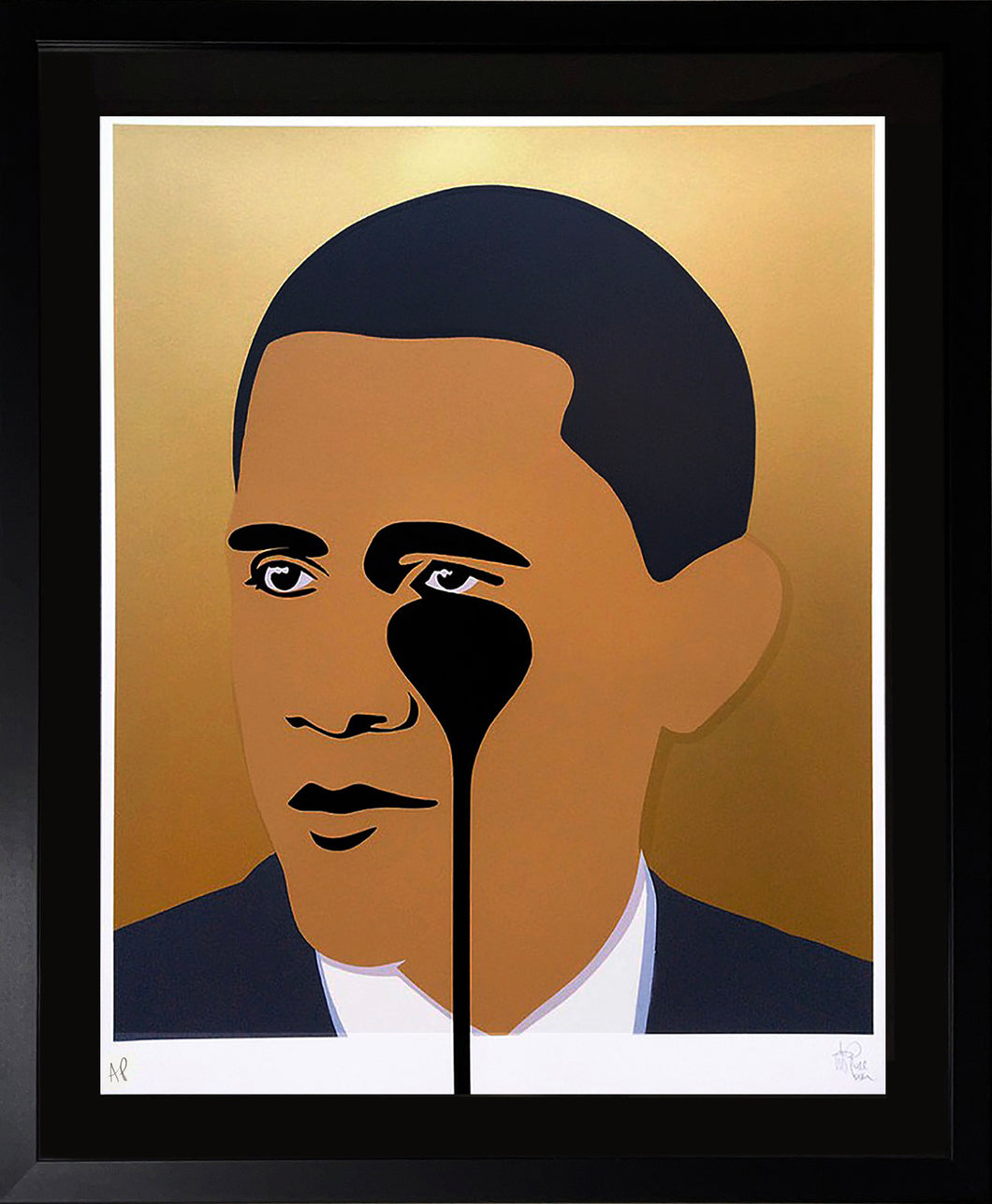 PURE EVIL 'Crying Obama' (gold) Custom Framed Screen Print - Signari Gallery 