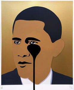 PURE EVIL 'Crying Obama' (gold) Custom Framed Screen Print - Signari Gallery 