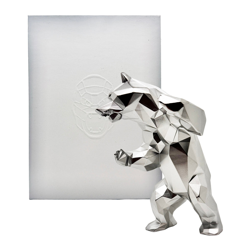 RICHARD ORLINSKI 'Standing Bear' (2025) Matte Silver Resin Designer Art Figure - Signari Gallery 