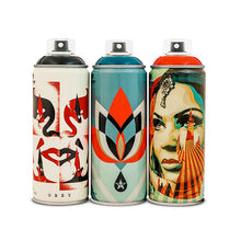 Load image into Gallery viewer, SHEPARD FAIREY x MTN Colors &#39;Cut it Up&#39;, Lotus Blue&#39; + &#39;Target&#39; (2019) Set of 3 Spray Cans