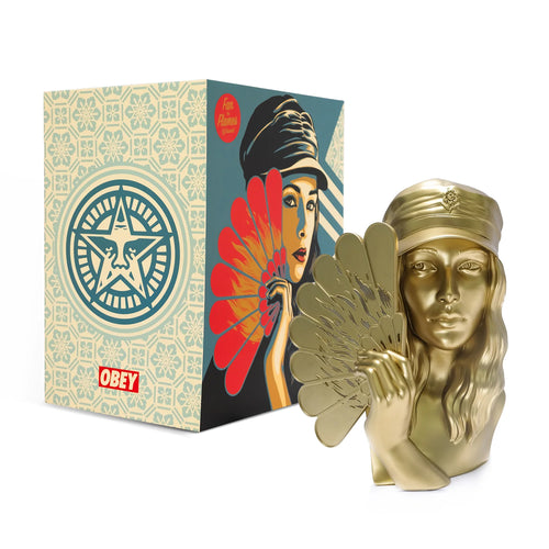 SHEPARD FAIREY 'Fan the Flames' (2025) Resin Designer Art Sculpture (gold) - Signari Gallery 