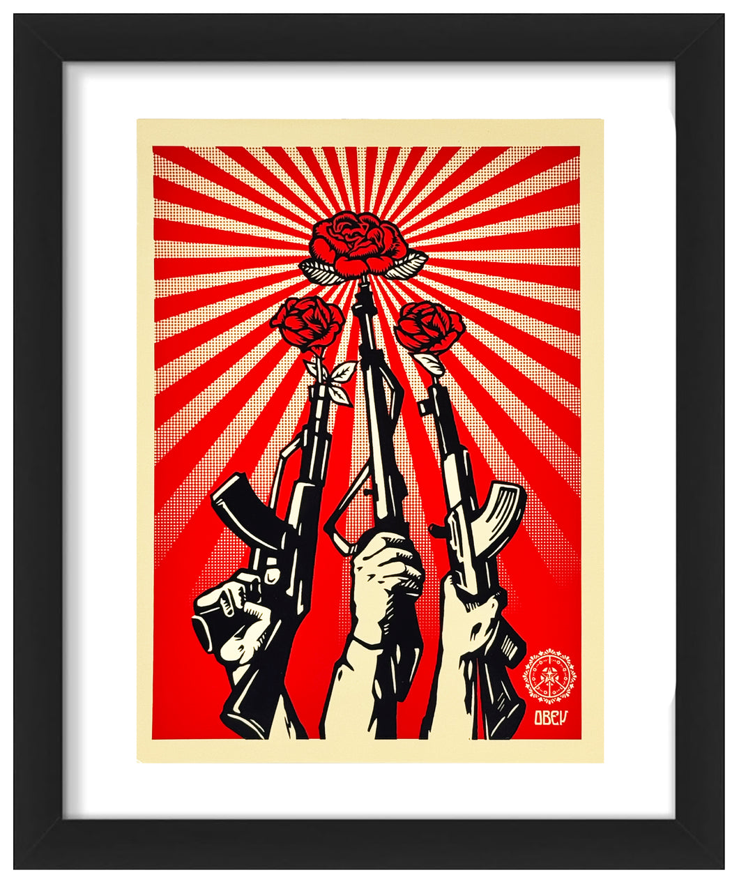SHEPARD FAIREY 'Guns and Roses' (2019) Framed Original Large Sticker - Signari Gallery 