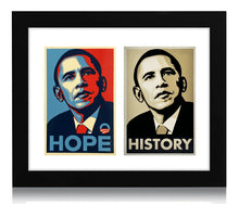 Load image into Gallery viewer, SHEPARD FAIREY &#39;Hope&#39; + &#39;History&#39; (2008-2009) Framed Original Obama Sticker Set