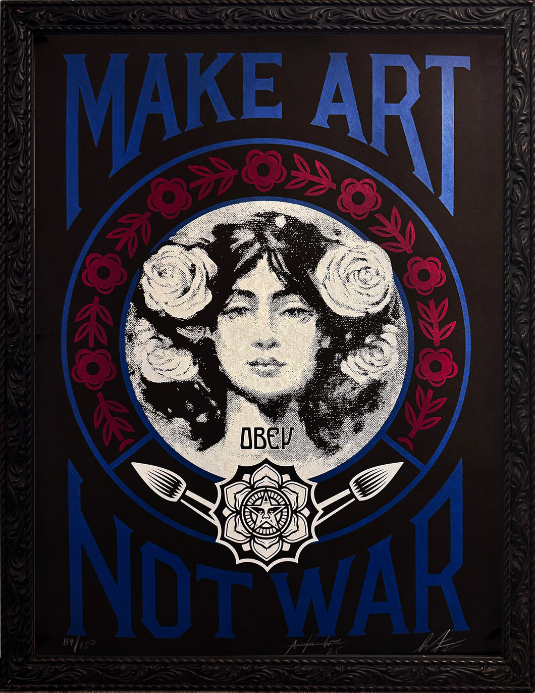 SHEPARD FAIREY x ALFREDO GONZALEZ 'Make Art Not War (Painting)' (2025) Custom Framed Screen Print (black)
