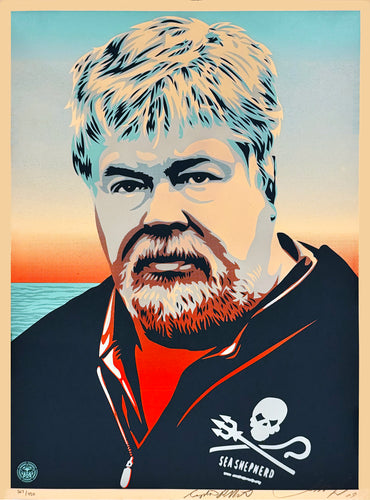 SHEPARD FAIREY 'Paul Watson: Sea Shepherd' (2009) RARE Screen Print (lt. blue)