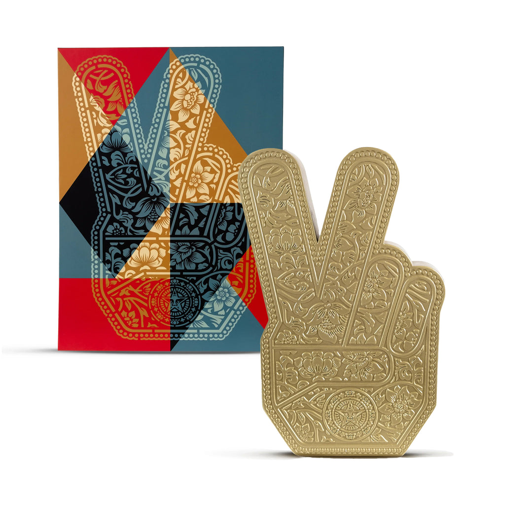 SHEPARD FAIREY 'Peace Fingers' (2024) Resin Designer Art Sculpture (gold)