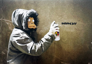BANKSY 'Monkey Mask Session' Framed Original Postcard