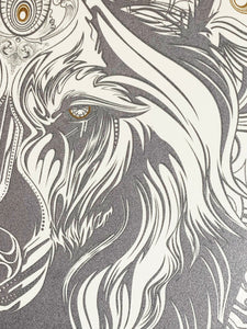 CHRIS SAUNDERS 'White Wolf Mandala' Screen Print