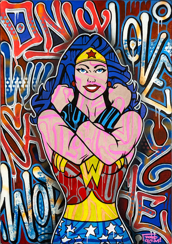 DOPEDOUT M 'Wonder Woman: Only Love...' Original on Canvas