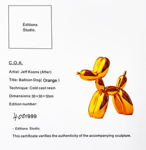 BALLOON DOG (orange) Designer Resin Art Sculpture - Signari Gallery 