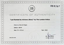 Load image into Gallery viewer, THE LONDON POLICE &#39;Lad Flanked by Minions&#39; (blue) Screen Print